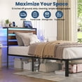 thumbnail image 5 of Lusimo 14" Twin Size LED Bed Frame with Storage Headboard and Charging Station Sturdy Metal Platform Bed with Round Footboard & 12'' Large Under Bed Storage, 5 of 14