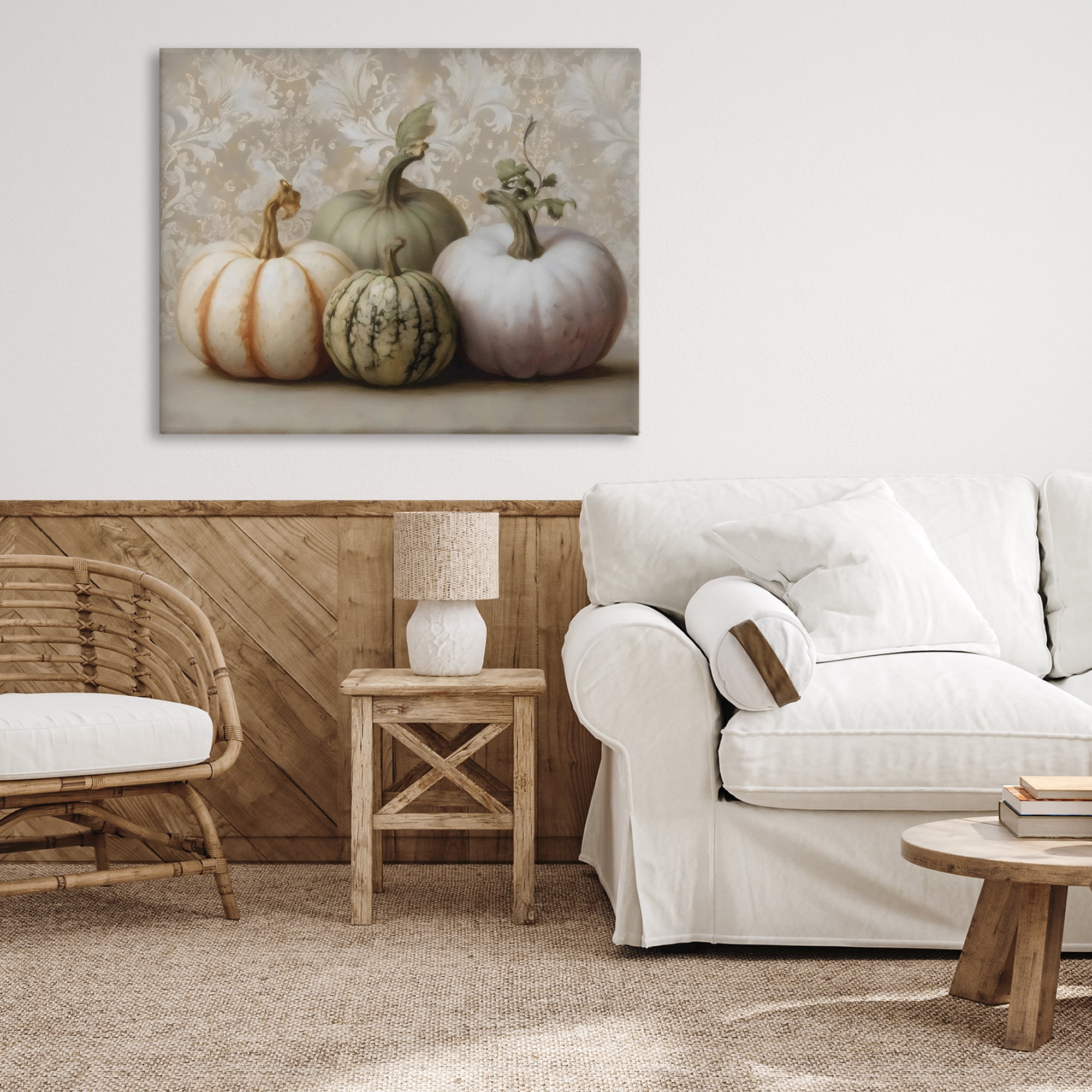 Stupell Industries Pastel Gourds on Vintage Pattern Canvas Wall Art, design by Arlington Prints
