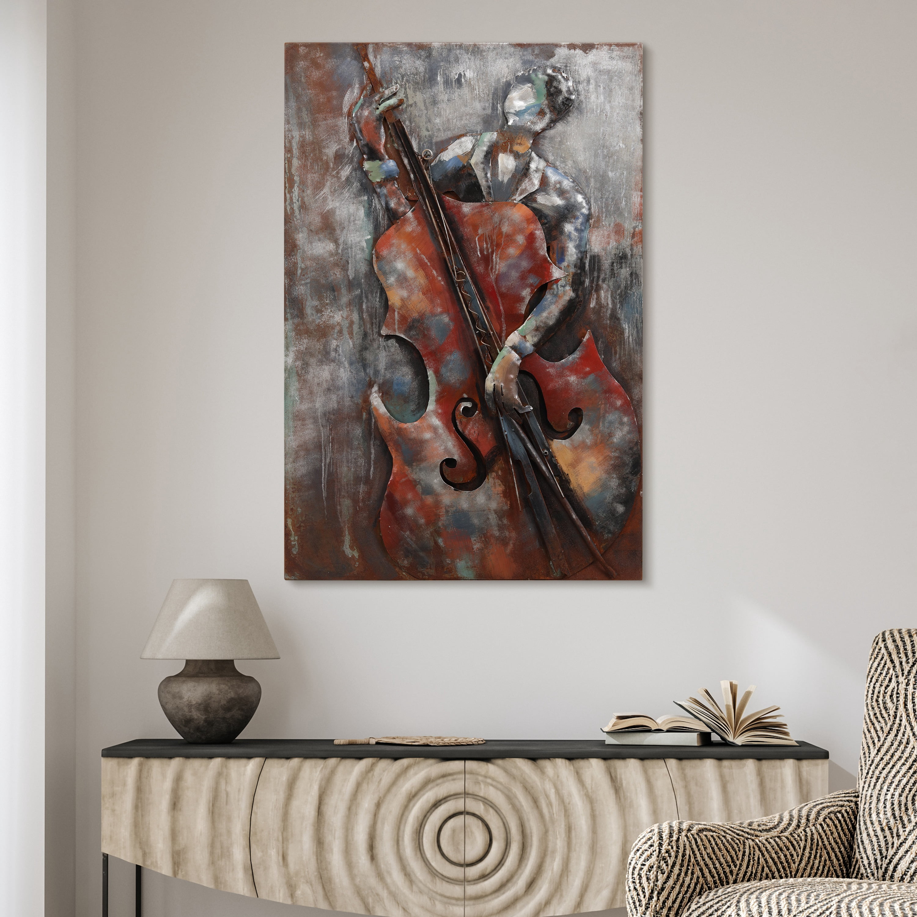 Empire Art "The Bassist" Mixed Media Iron Hand Painted Dimensional Wall Décor