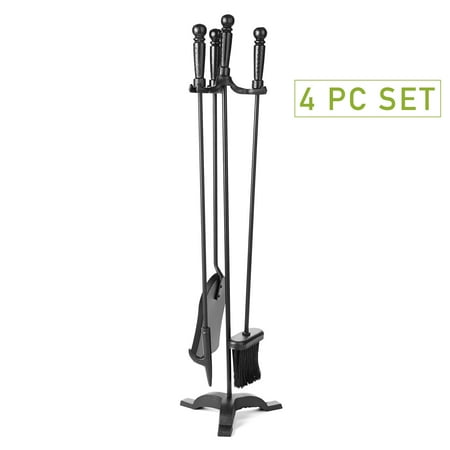 Fire Poker Sets Mind Reader 3 Piece Stand Alone Fire Place Set, Iron Steel Construction, Includes Stand, Brush, Shovel/Scooper, Poker, Black ()
