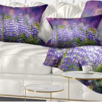 Designart Blue Lupin Flowers on Blue Background - Flower Throw Pillow - 12x20