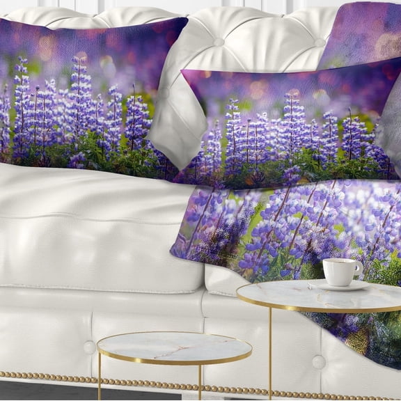 Designart Blue Lupin Flowers on Blue Background - Flower Throw Pillow - 12x20