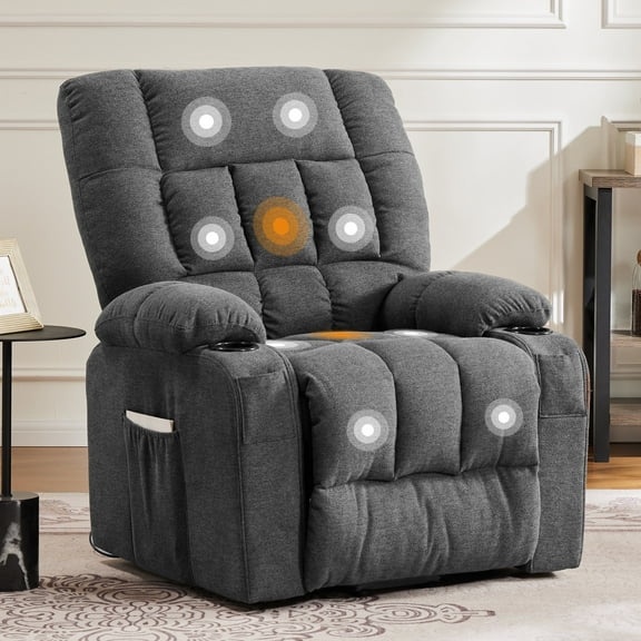 JIOABL Electric Lift Chair with Two Side Pockets & Cup Holders, Electric Recliner with Massage & Heating Functions, Gray.