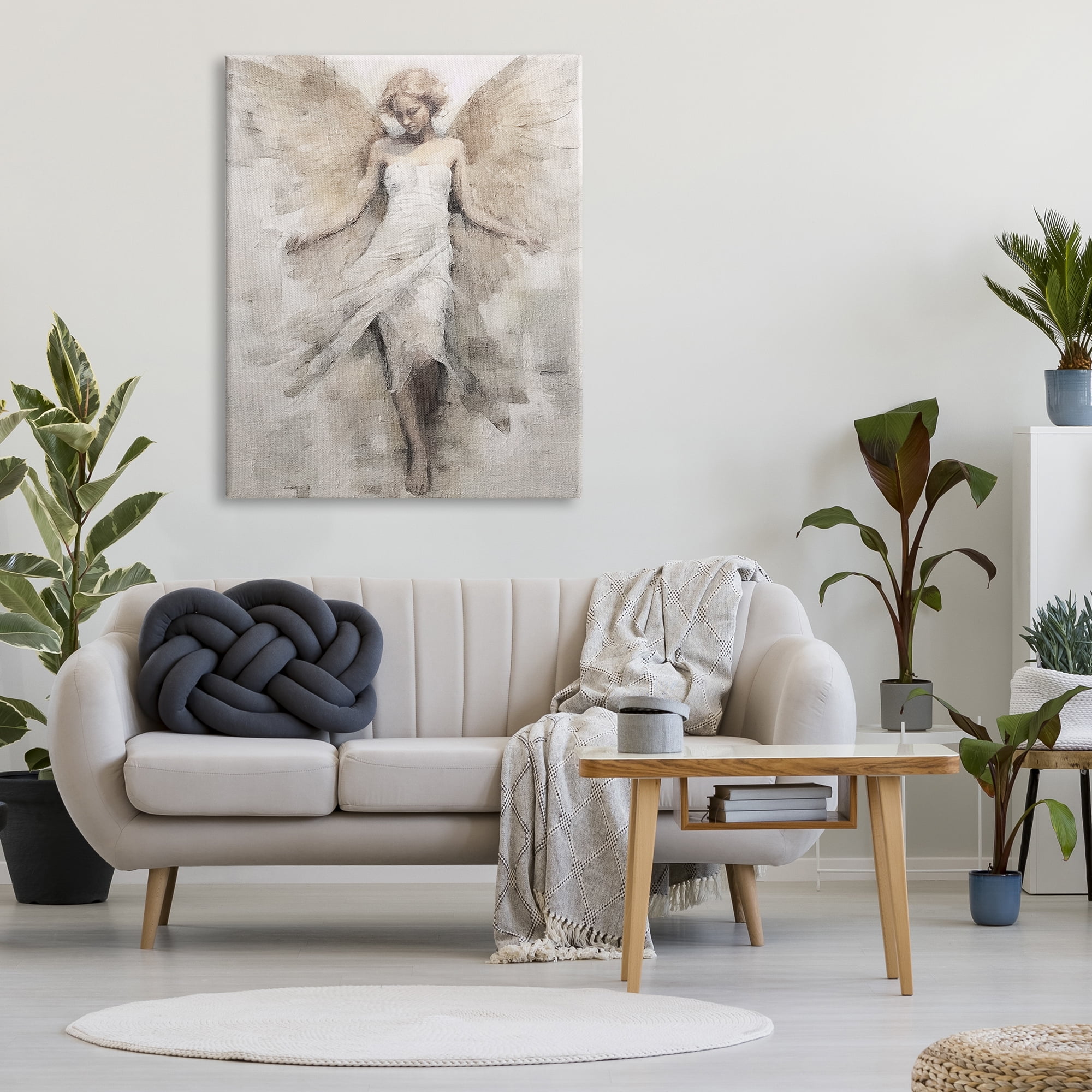 Stupell Industries Ivory Abstract Angel Animals & Insects Painting Gallery Wrapped Canvas Art Print Wall Art, 36 x 48
