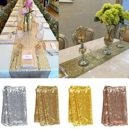 Sparkly Sequin Table Runners, Glitter Rose Gold Silver Champagne Tablecloths Cover for Wedding Banquet Event Birthday Party Christmas Holiday Dining Room Kitchen Decoration, 30 x