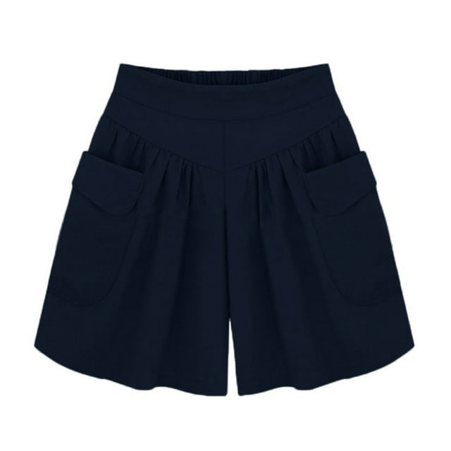 aidice Plus Size Shorts for Women Summer Casual Loose Ruched High Waisted Wide Leg Shorts with Pockets