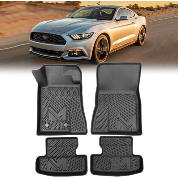 Automotive Floor Mats Custom for 2015-2025 Ford Mustang, All Weather Cover Protection Waterproof Black Floor Liner Front & Rear Row Full Set Car Mats, 4PCS