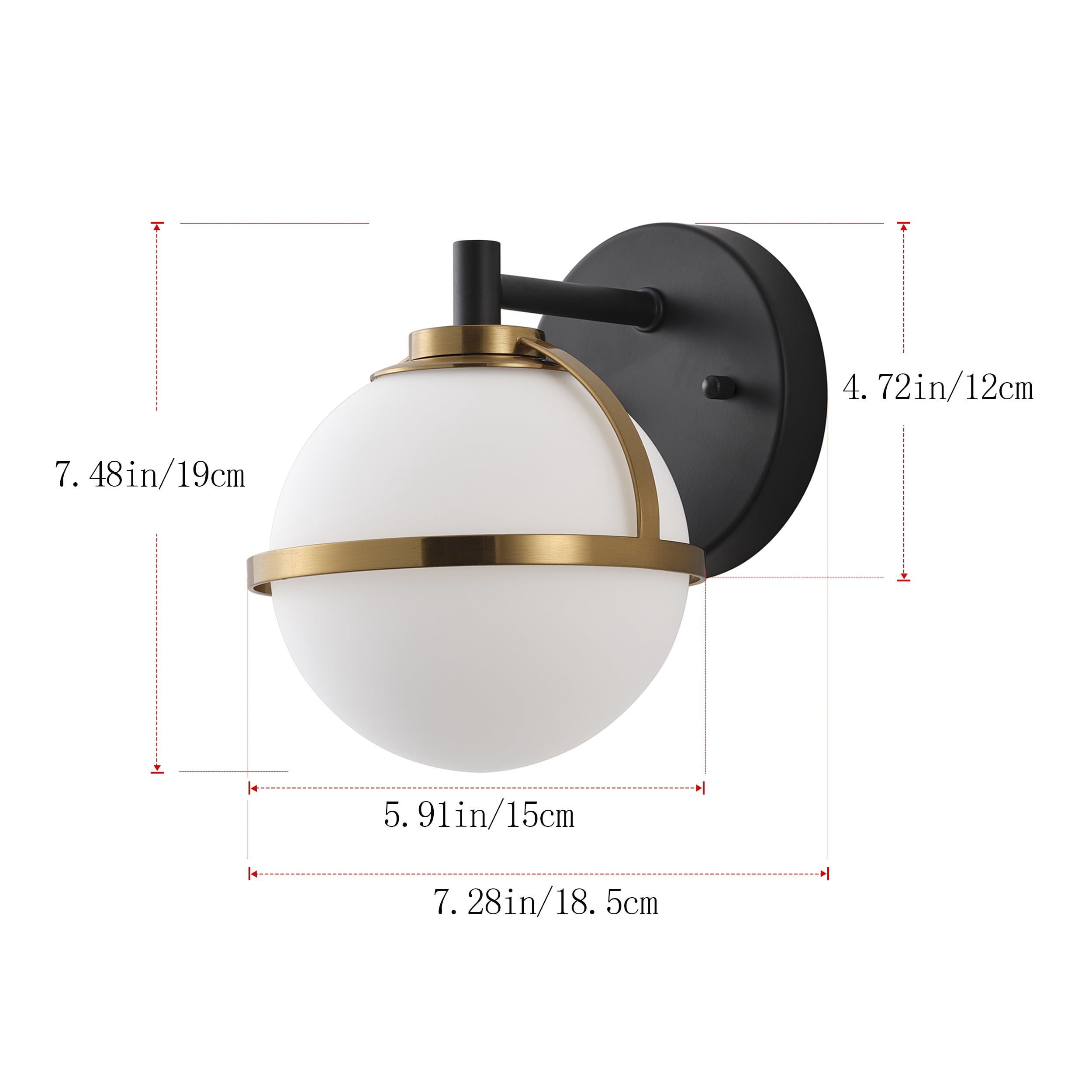 Modern Globe Wall Sconce with Frosted Glass Shade,  Black & Brass Bathroom Vanity Light for Hallway, Bedroom,, Porch (E12 Base,)