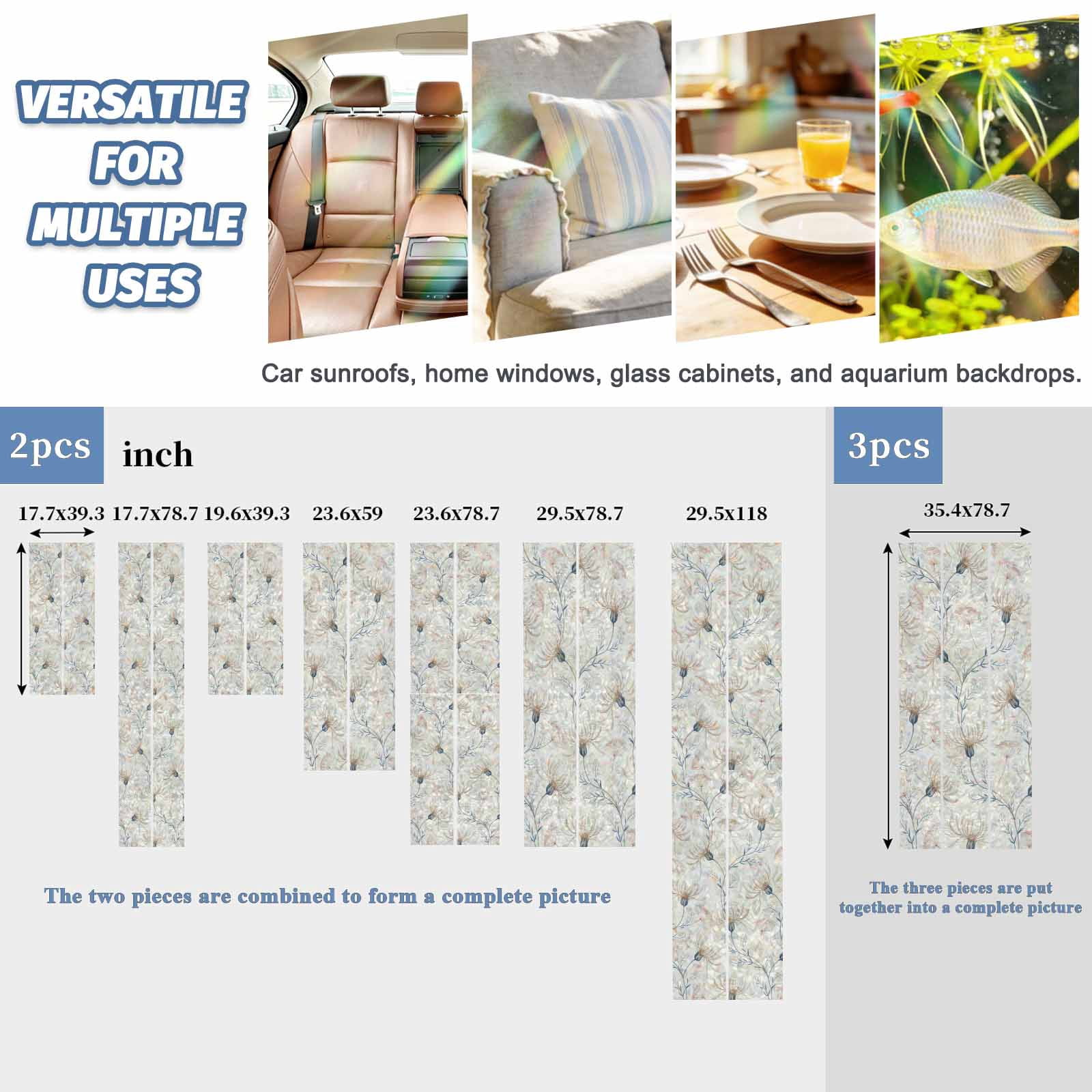 Beige Flowers Window Privacy Film Stain Glass,Reusable Decorative Rainbow Window Film,Watercolor Farmhouse Botanical Floral Static Cling Sun Blocking Stickers Decals Covers 23.6" x 78.7" (2pcs)