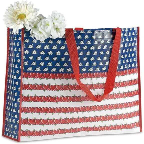 Current Red, White & Blue Large Shopping Tote Bag - Patriotic Reusable Bag, 16 x 5 x 13