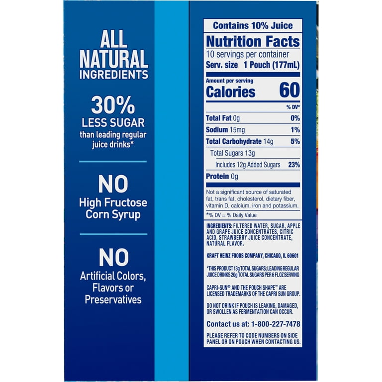 Capri sun splash store cooler nutrition facts