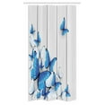 thumbnail image 1 of Butterflies Stall Shower Curtain, Blue and White Butterflies on Wooden Background Timber Wall Rustic Life, Fabric Bathroom Set with Hooks, 36W X 72L Inches Long, Silver Blue White, by Ambesonne, 1 of 1
