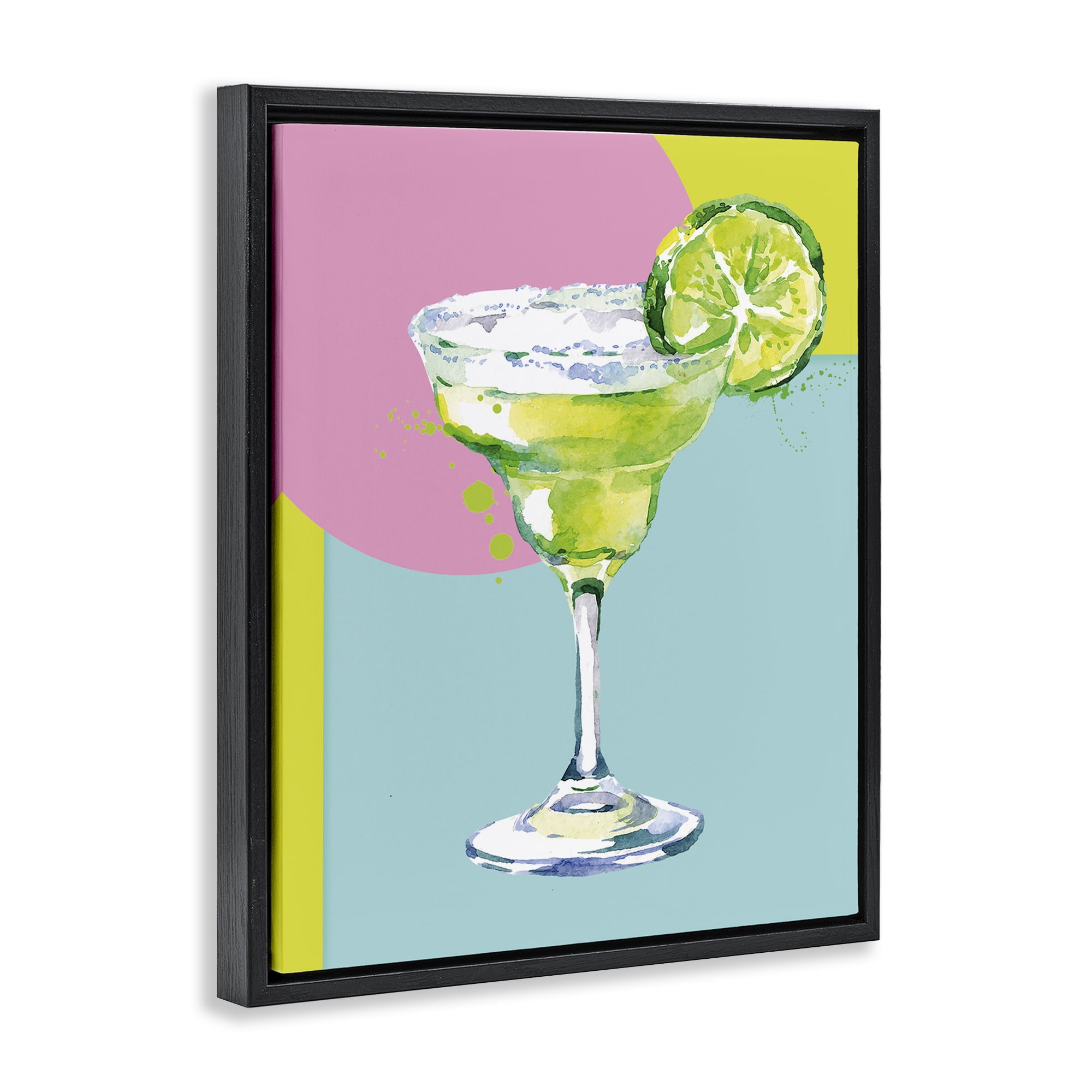Stupell Industries Cocktail with Lime Slice Food & Beverage Painting Black Floater Framed Canvas Art Print Wall Art, 17 x 21