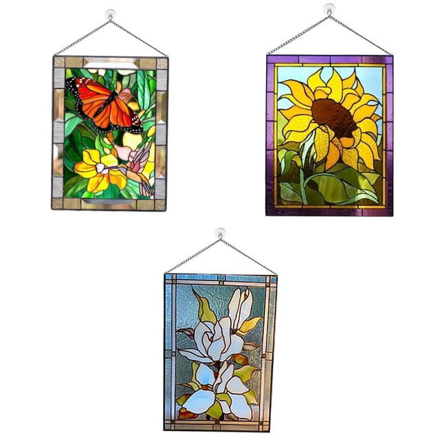 Juego de 3 Paneles de Ventana de Manchado con Captura de Sol de 8 X 6 Pulgadas, Panel Decorativo para Ventanas, Decoración para Ventanas / Pare - estilo 6 Sunnimix panel de cortinas de ventana