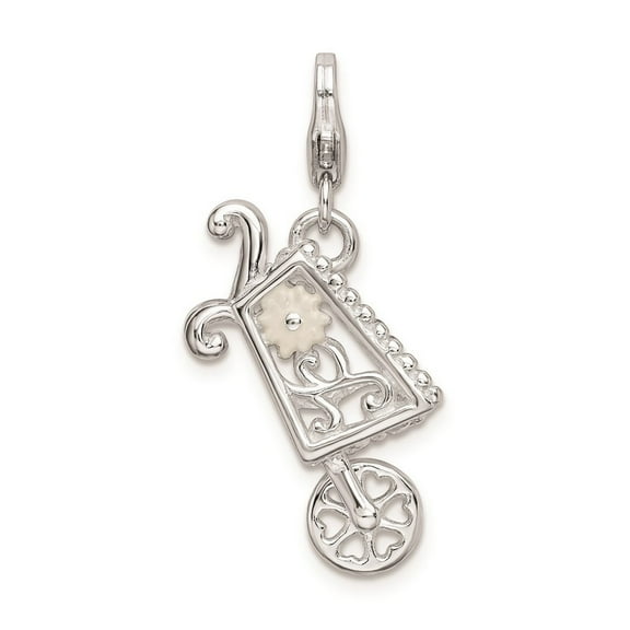 Sterling Silver 3-D Enameled Wheelbarrow With Lobster Clasp Charm - 3.7 Grams - Measures 30x16mm