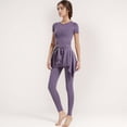 thumbnail image 2 of Women's Full-Length Leggings with Attached Tie-Front Skirt Overlay for Active and Casual Looks - Large, Purple, 2 of 6