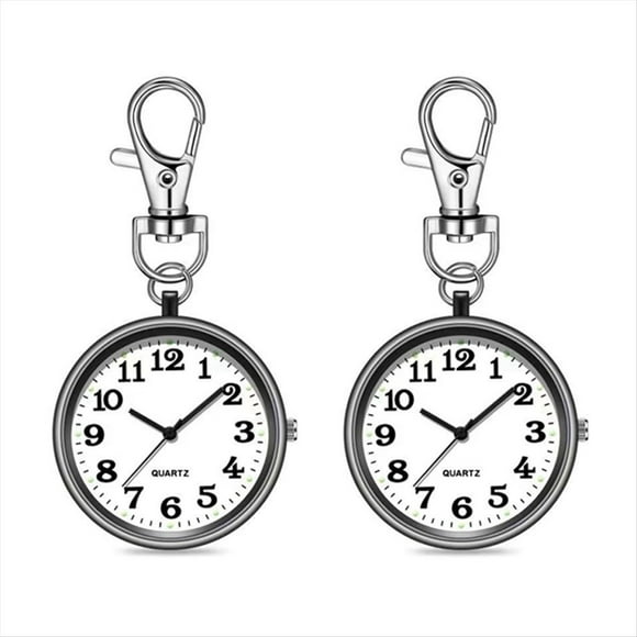 2 Relojes de Enfermera para Mujer, Reloj de Bolsillo de Cuarzo con Hebilla de Llave, Clip de Reloj Digital Colgante para Enfermeras, Médicos, Color Negro