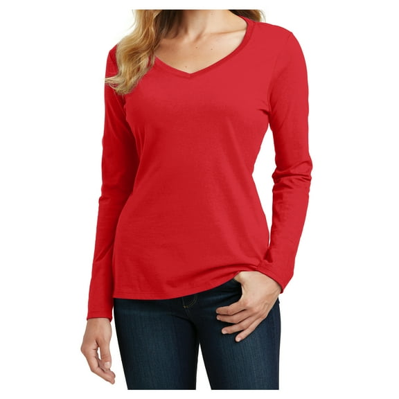 Yellow Rooster Women's Long Sleeve Fan Favorite V-Neck Tee Bright Red 4XL