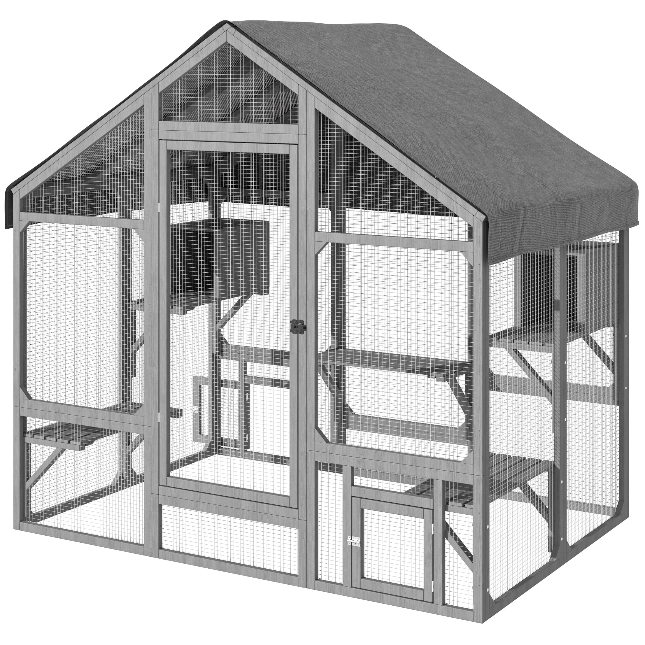 TIMHAKA 71" Large Outdoor Catio Enclosure w/ 7 Tiered Platforms, 2 Premium Resting Boxes, UV-Resistant Cover