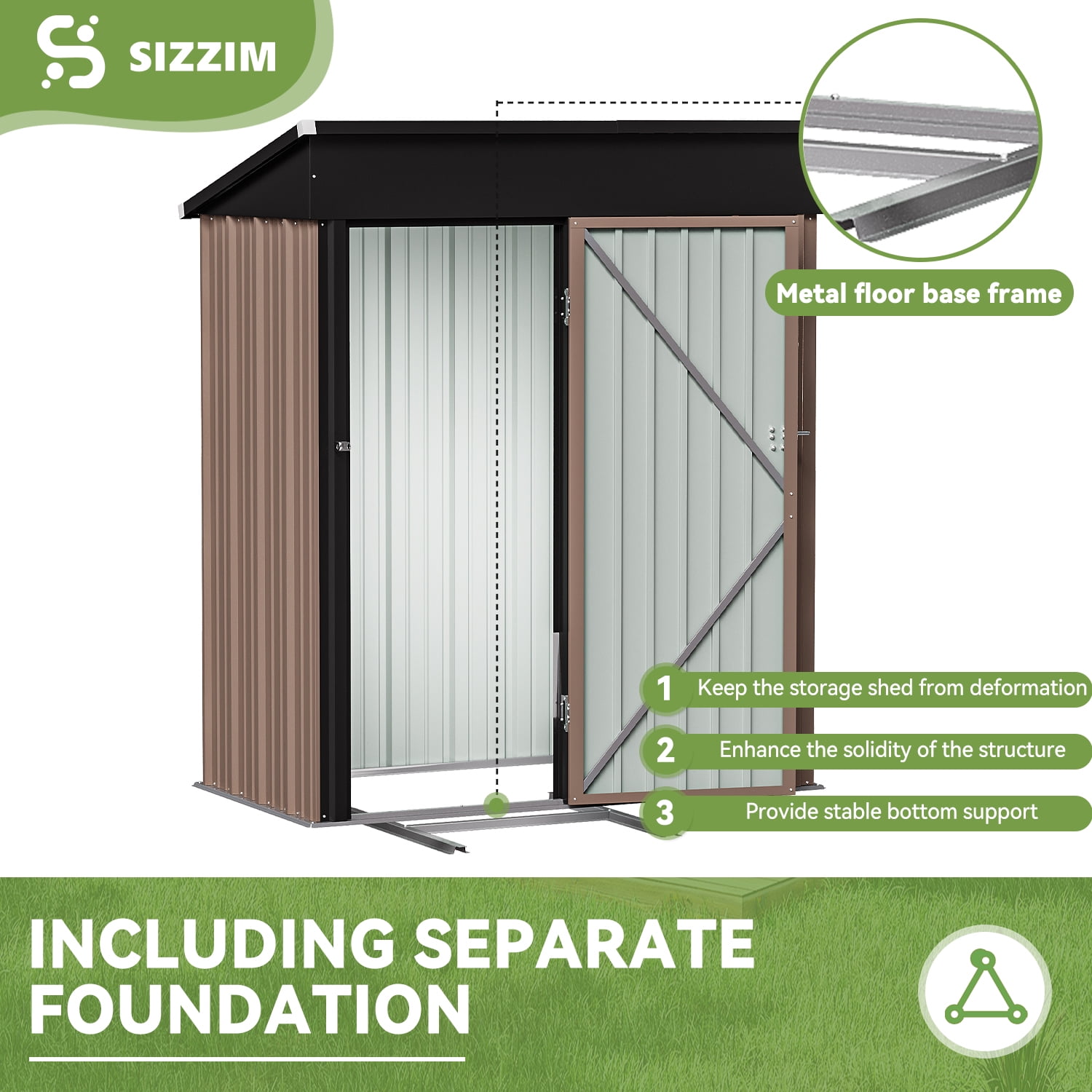 Bapipro 5' x 3' ft Outdoor Storage Shed with Base Frame, Garden Shed with Lockable Door，Metal（Brown）