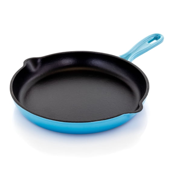 MegaChef Round 10.25 Inch Enameled Cast Iron Skillet in Blue