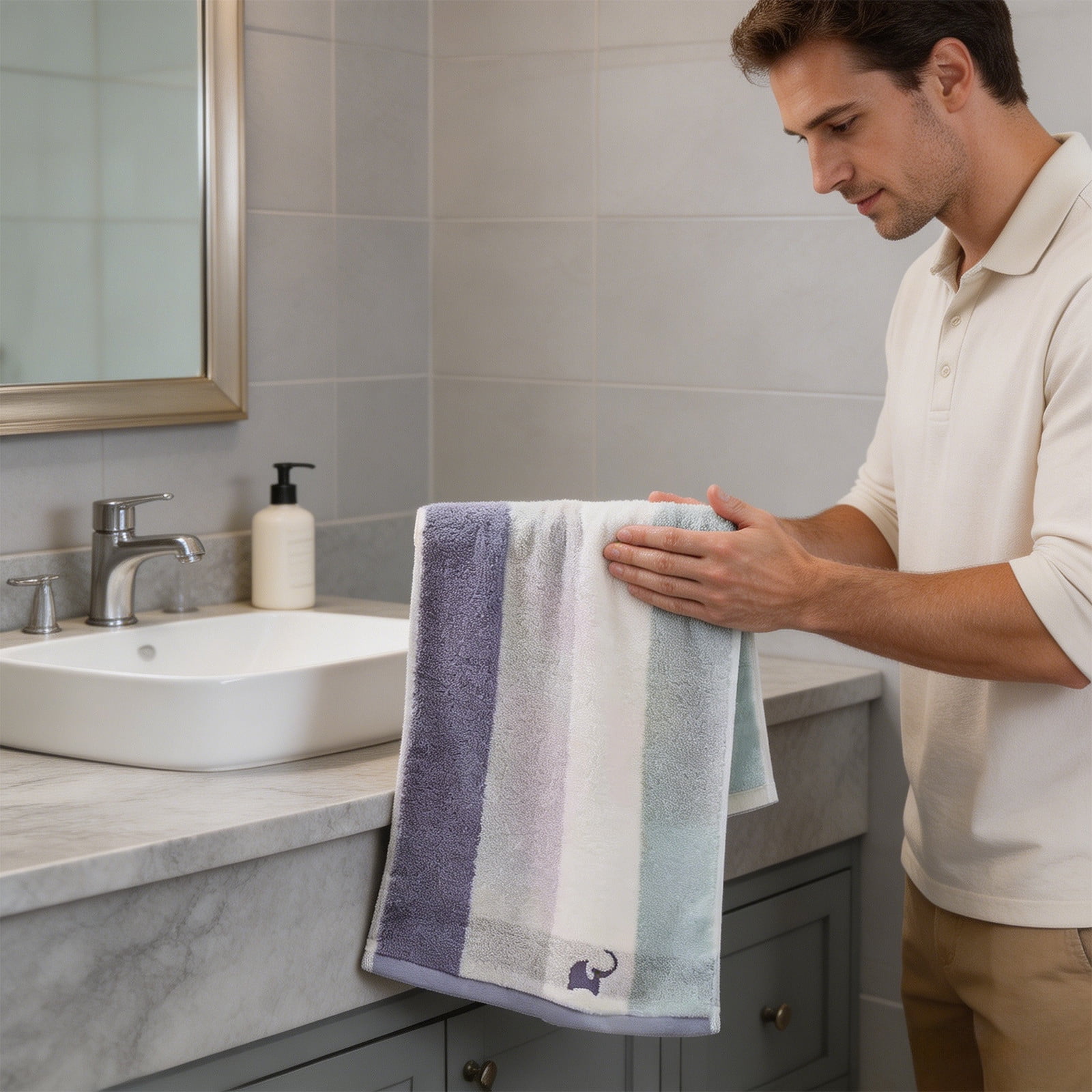 Bcylexb Rainbow Stripe Cotton Hand Towels, 13"x 30" Minimalist Color Soft Face Towels Bath Gym Spa Towels Quick Dry Absorbent