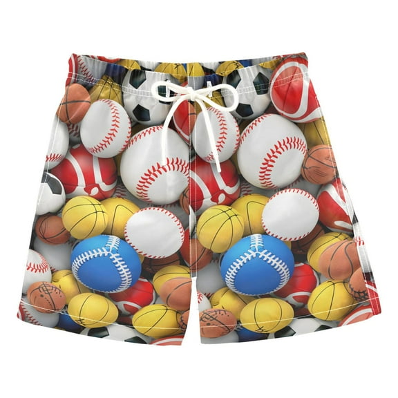joogoo Boys Swim Trunks Footballs Baseballs Beach Board Shorts Drawstring Swimsuit S