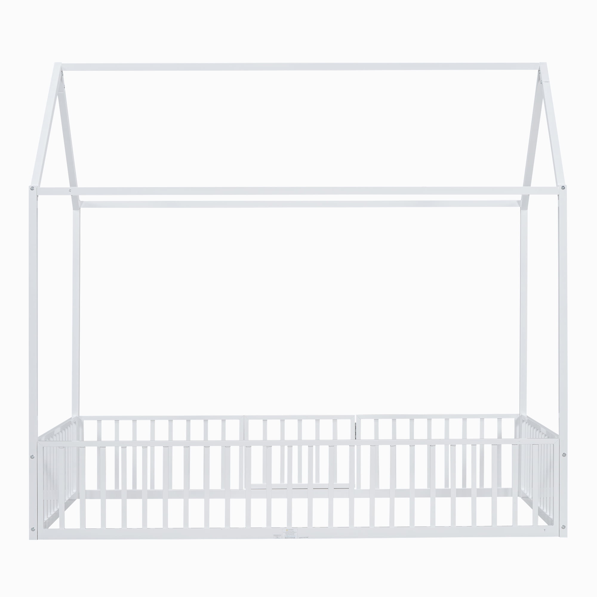 Euroco Metal Twin Size House Bed Frame, Low Profile Canopy Bed with Fence and Door, White
