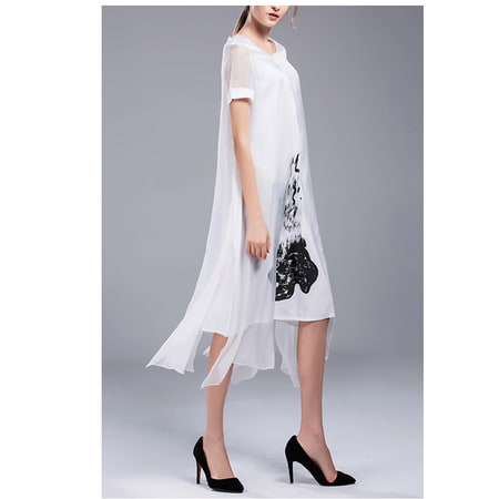 Most Classic Chinese Dress - Long Maix Dress Slim Retro Chinese Style for women S-XL, Loose Hem Wing Sundress ( for Slim lady), White / Black