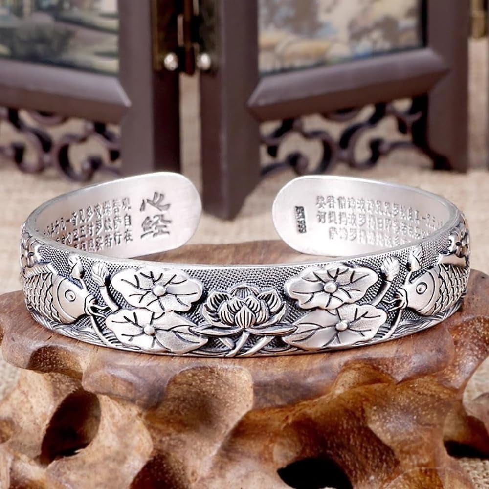 Retro 999 Silver Feng Shui Bracelet, Tibetan Buddhist Pixiu Bracelet for Men Women, Heart Sutra Mantras Amulet Exorcism Jewelry, Wealth Protection, Ward Off Evil Spirits Bracelet