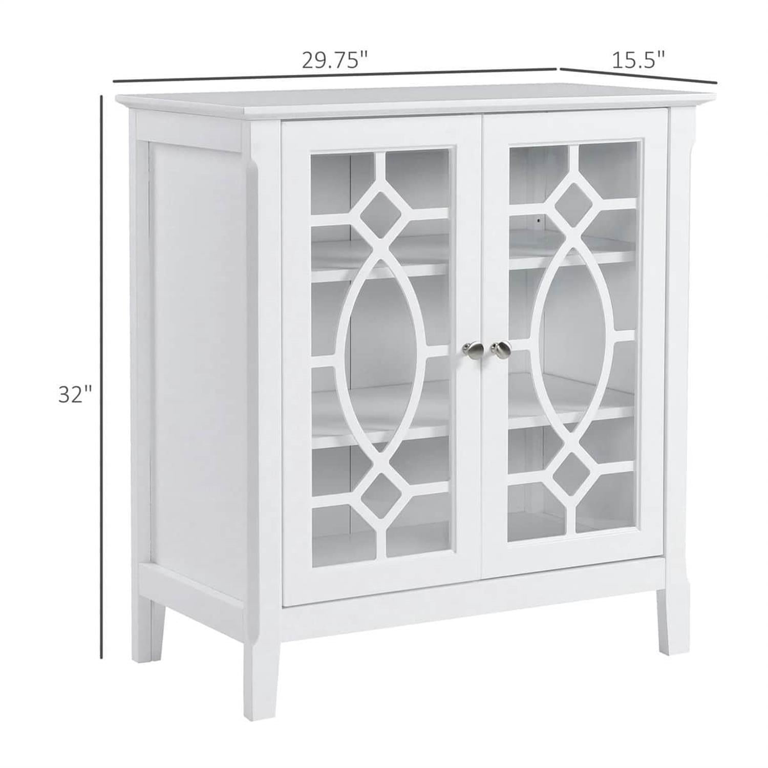 Demi Bonn 31" Sideboard with Double Glass Doors, 2 Shelves, Elevated Base, Modern Display Cabinet for Living Room, White