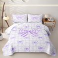thumbnail image 2 of Erosebridal Purple Coquette Bow Quilt Full For Girls,Kids Plaid Print Bowknot Full Bedspread Sets,3pcs, 2 of 7