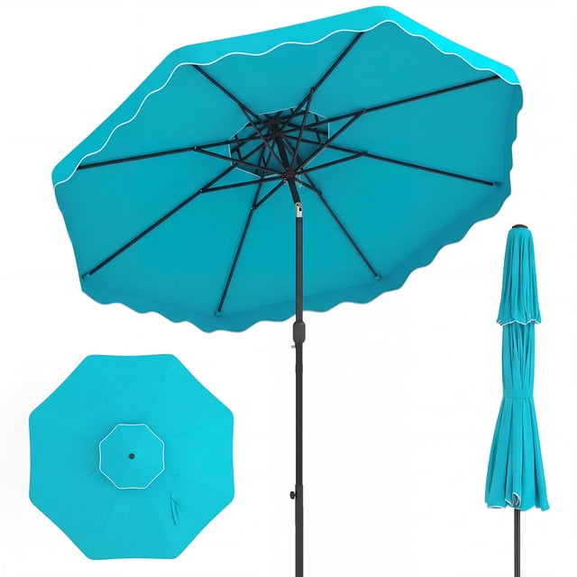 Gymax 9 FT Patio Umbrella w/Push Button Tilt & Crank 2-Tier Vented Top 8 Metal Ribs Turquoise