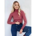 thumbnail image 6 of Ribbed Sweaters for Women Cute High Neck Knitted Warm Fitted Sweater Brick Red One size, 6 of 9