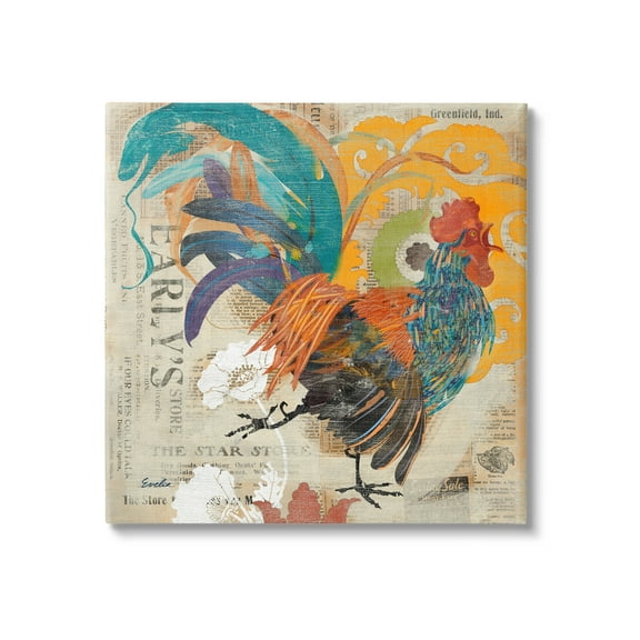 Stupell Country Rooster Vintage Collage Animals & Insects Painting Gallery Wrapped Canvas Print Wall Art