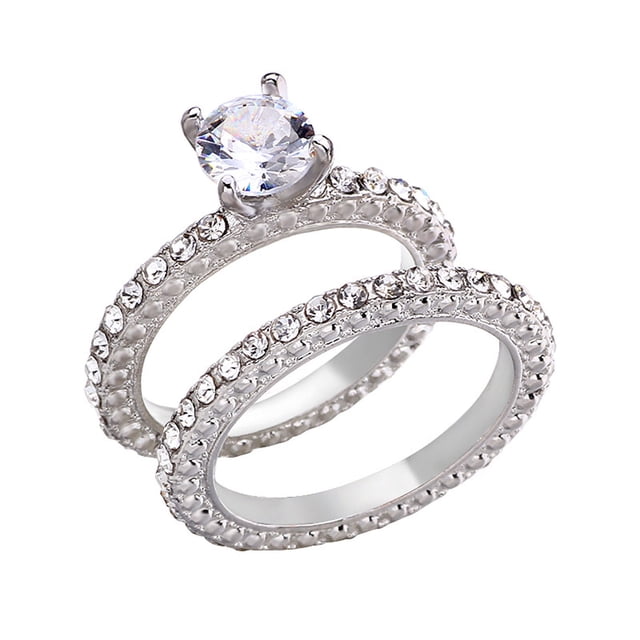 Fiudx Anillos de Compromiso con Diamantes Brillantes Anillos de Mujer Joyería de Moda Anillos de Boda