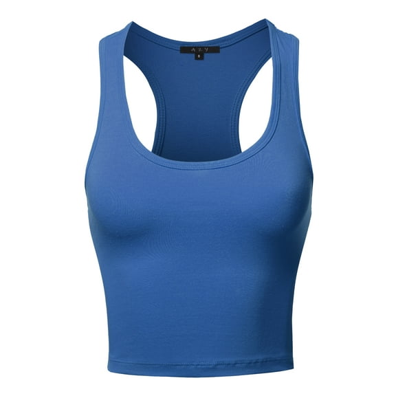 A2Y Women's Basic Cotton Casual Scoop Neck Cropped Racerback Tank Tops Sapphire L