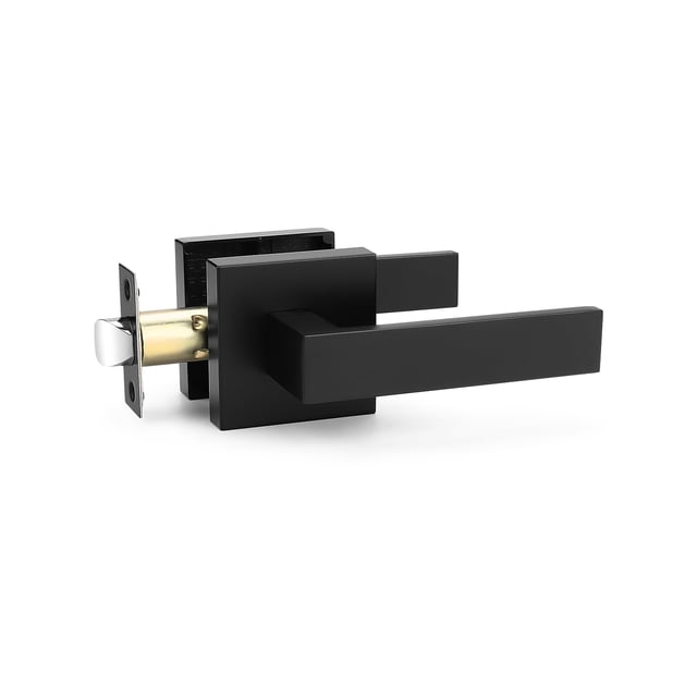 Tinewa 1 Pack Levier de Porte Sans Verrou, Poignée de Porte Réversible Sans Verrou pour Porte Droite/gauche, Ensemble de Levier Carré Robuste Noir Mat