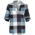 thumbnail image 2 of Womens Basic Casual V Neck Plaid Print Cotton Cuffed Long Sleeve Work Tops Blouses Shirts, 2 of 5
