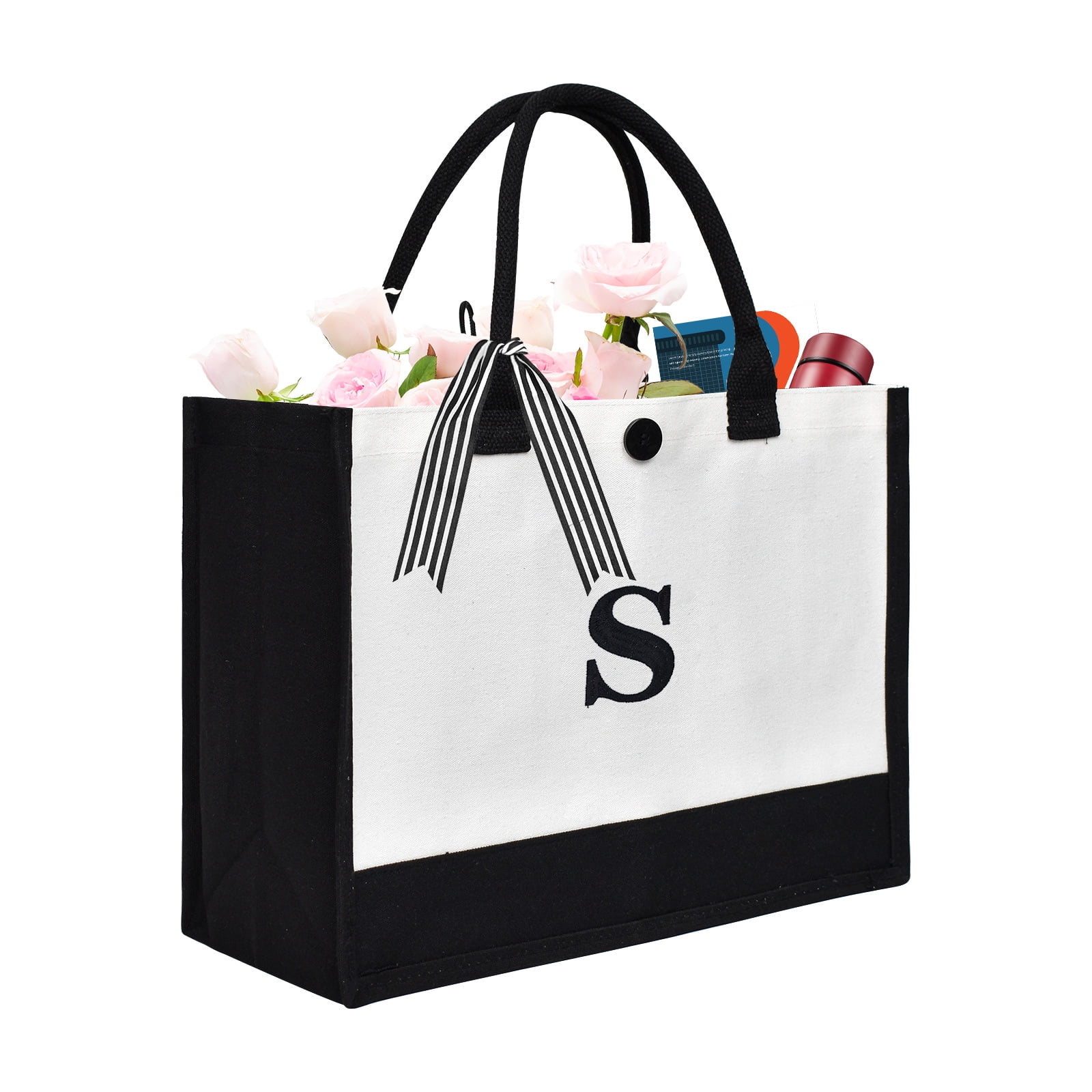 Large Personalized Initial Canvas Gift Tote Bag , Monogram Embroidery ...