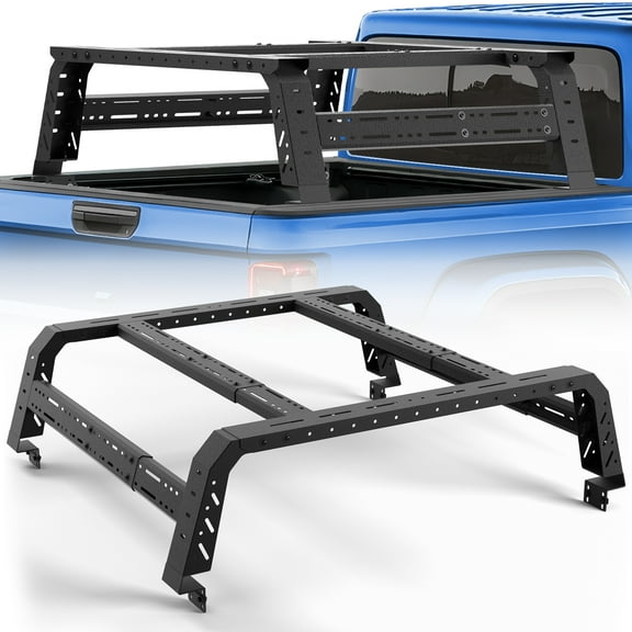POFENZE Truck Bed Rack for Mid/Full Size Trucks with Bed Rails 18.11" Hight Adjustable 49.2"-70.8" Length Truck Rack for Tacoma, Tundra, Gladiator JT, Titan, Frontier