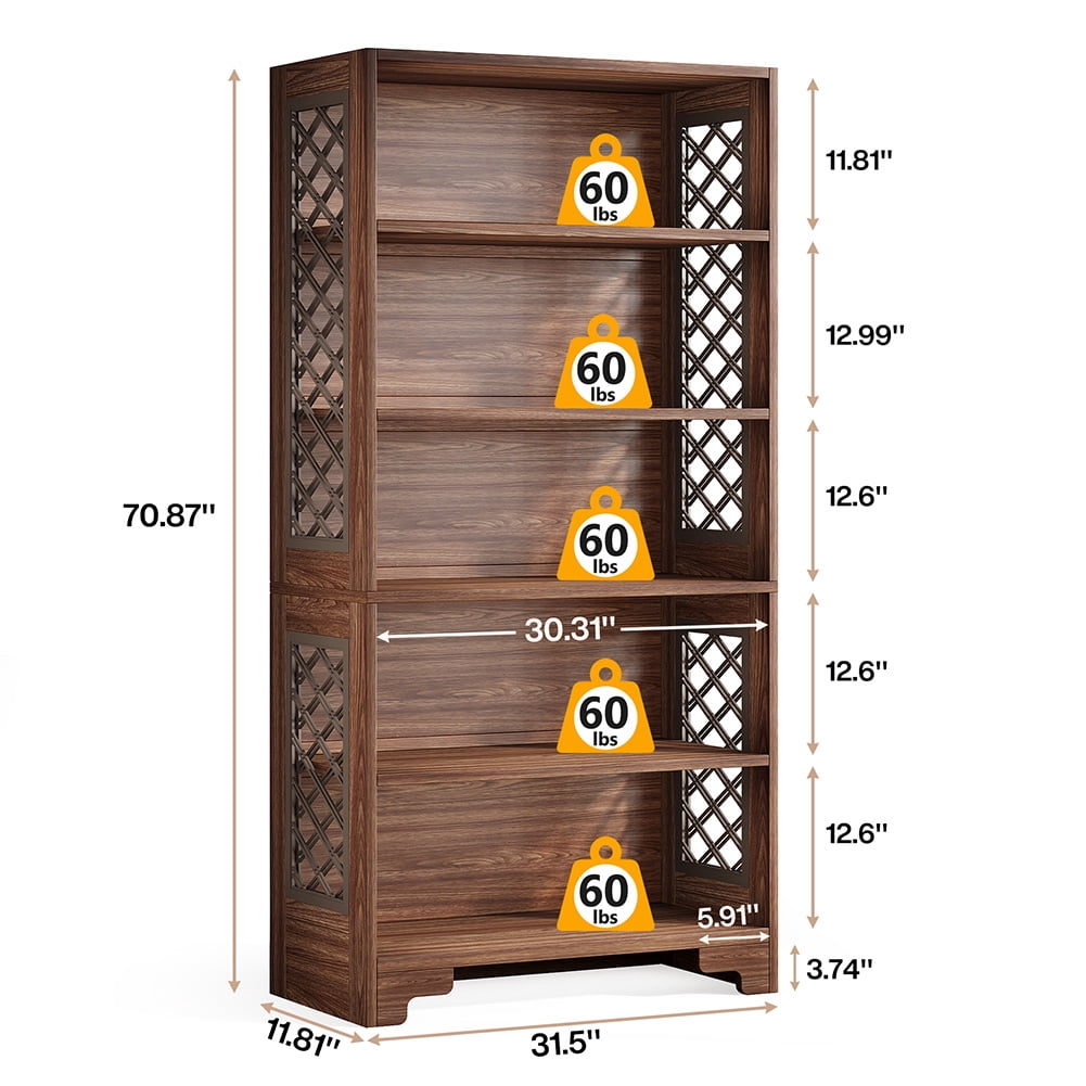 Spaco 70.8" Freestanding Bookshelf, 6-Tier Bookcase Display Rack Storage Shelves, Bookshelf for Indoor, Brown