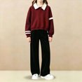 thumbnail image 2 of KPOPLK Kids Girls Uniform Outfit for Back to School Long Sleeve Collar Shirt and Loose fit Pant Teen Girls Clothes Set 6-14Years,Size 7-8 Years, 2 of 6