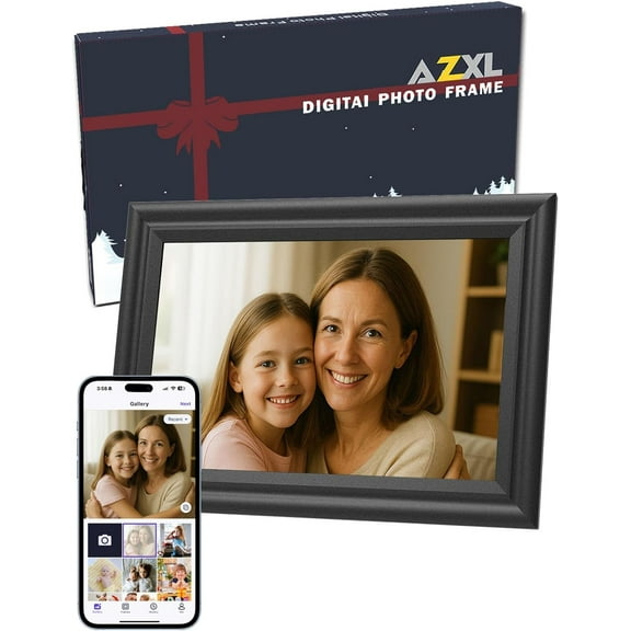 AZXL 10.1" WiFi Digital Picture Frame with Touchscreen, Auto-Rotate, Easy Photo Sharing via App, Black