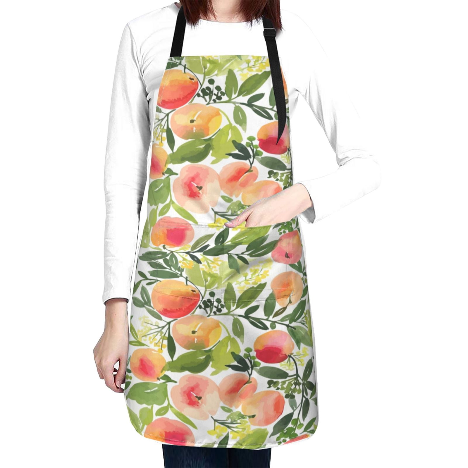 Kdxio Fruits Peach1 Apron with Pockets Adjustable Kitchen Aprons for Men Women Waterproof Aprons for Cooking,Drawing,Crafting, Baking Household Cleaning