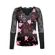 thumbnail image 4 of Moda mujer manga larga cuello en V estampado encaje Pachwork Casual Tops camiseta blusa Pompotops  gfhjh18139, 4 of 5