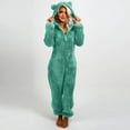 thumbnail image 2 of QATAINLAV Sherpa Jumpsuits for Women Fuzzy Onesies Pajamas Long Sleeve Adult Cat Ears Hooded Rompers Sleepwear Warm Plush One Piece Pants Sales Today Mint Green M, 2 of 7