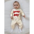thumbnail image 4 of BemeyourBBs Baby Boy Spring Clothes Valentines Day Outfits Lover Boy Letter Embroidery Romper Solid Pants Set, 4 of 9