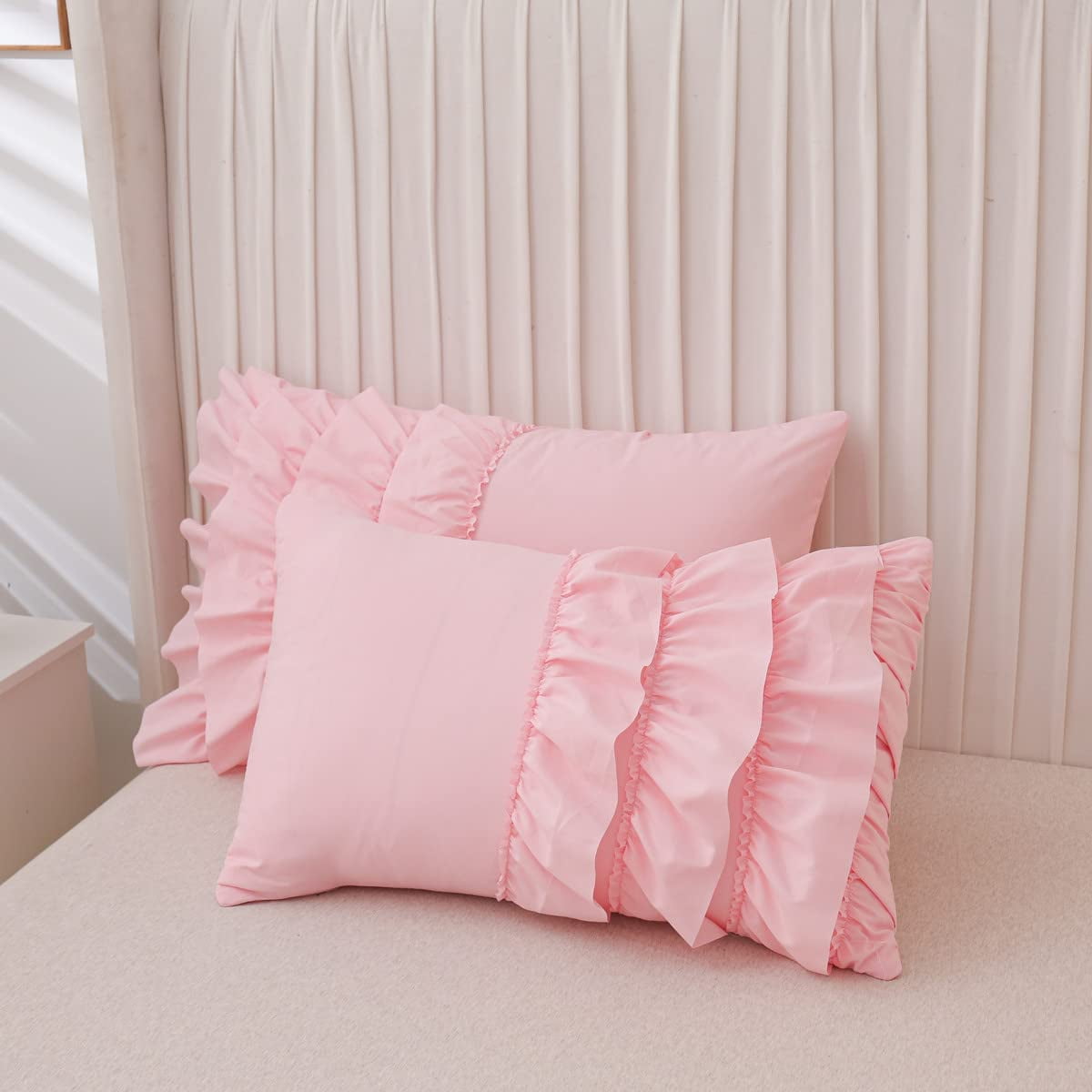 NTBED Ruffled Full Size Pink Comforter Set Casual Textured Chic Bedding Set for Girls Kids