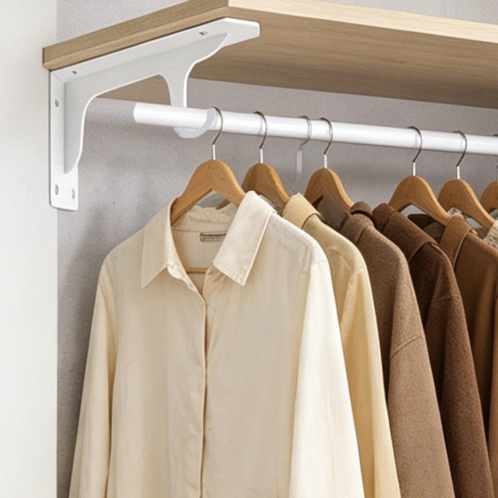 16 Inch Heavy Duty Wall Mounted Closet Rod Support Brackets with Hooks, Metal Shelf Brackets for Closet Storage